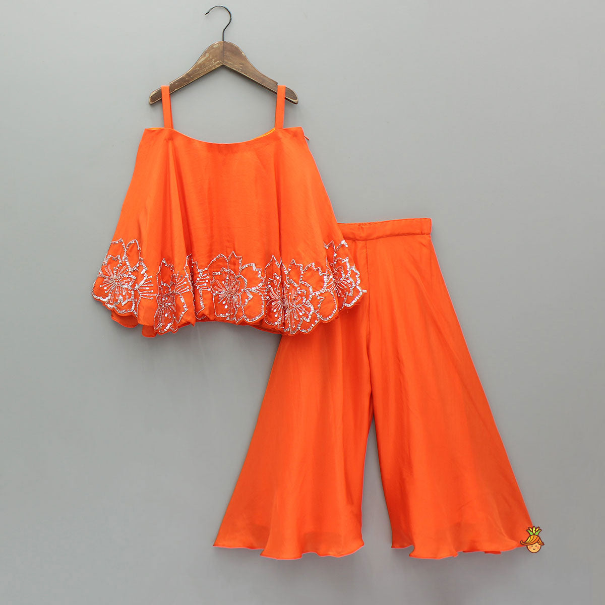 Orange Strappy Kurti With Palazzo And Dupatta