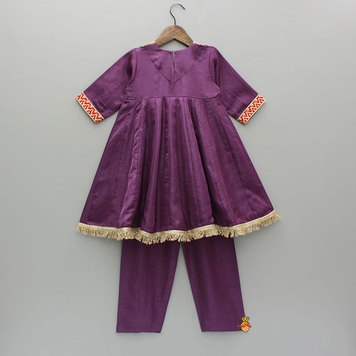Elegant Purple Embroidered Kurti With Pants And Red Dupatta
