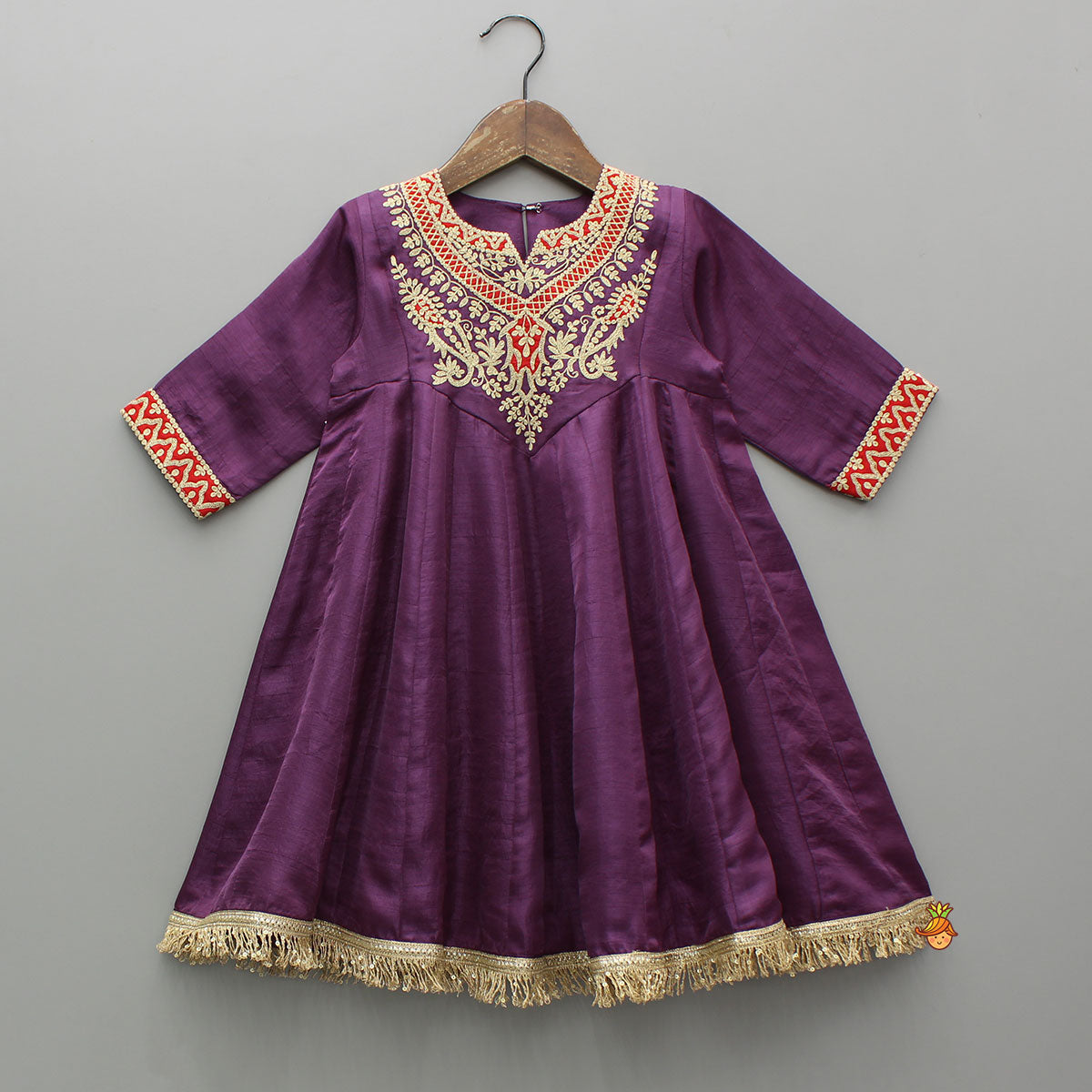 Elegant Purple Embroidered Kurti With Pants And Red Dupatta