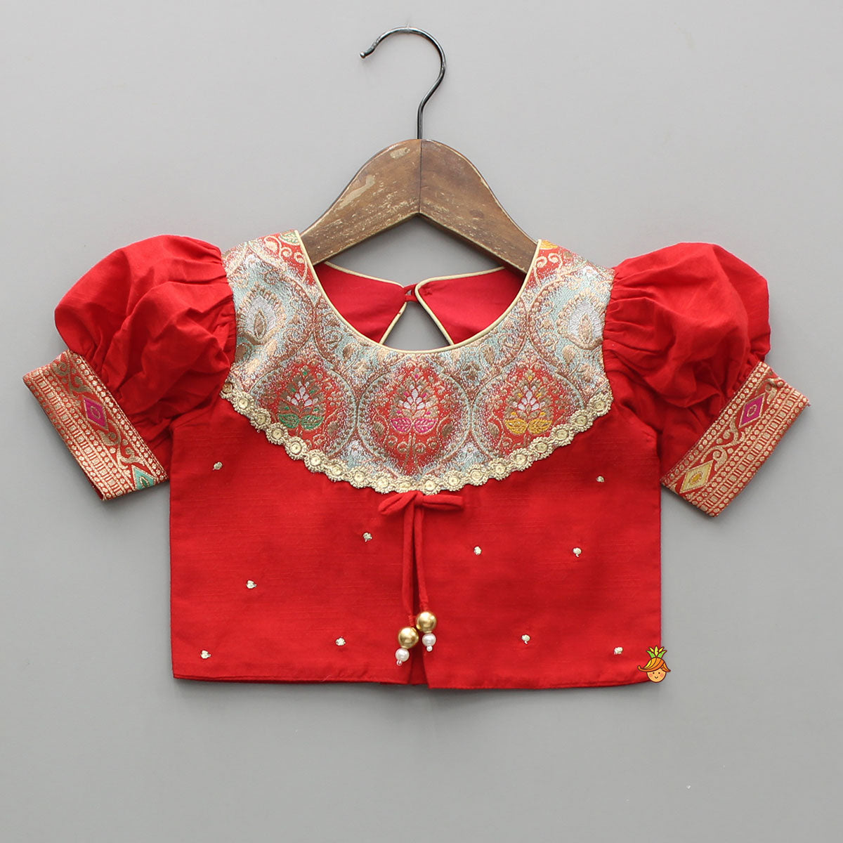 Red Brocade Silk Top With Ethnic Brocade Lehenga And Dupatta