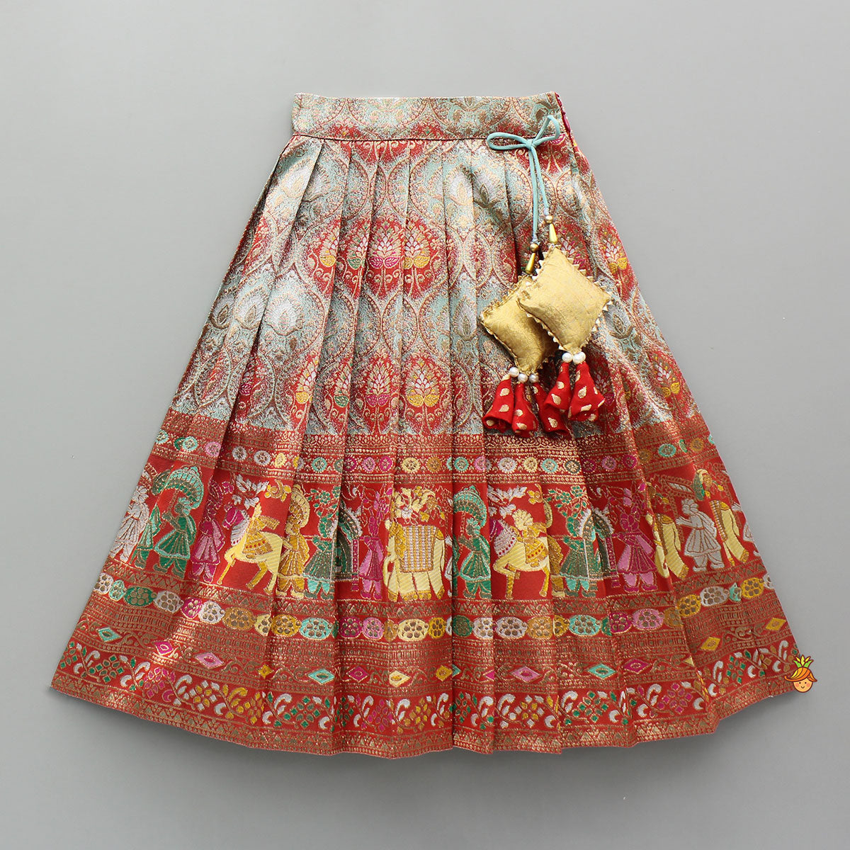 Red Brocade Silk Top With Ethnic Brocade Lehenga And Dupatta
