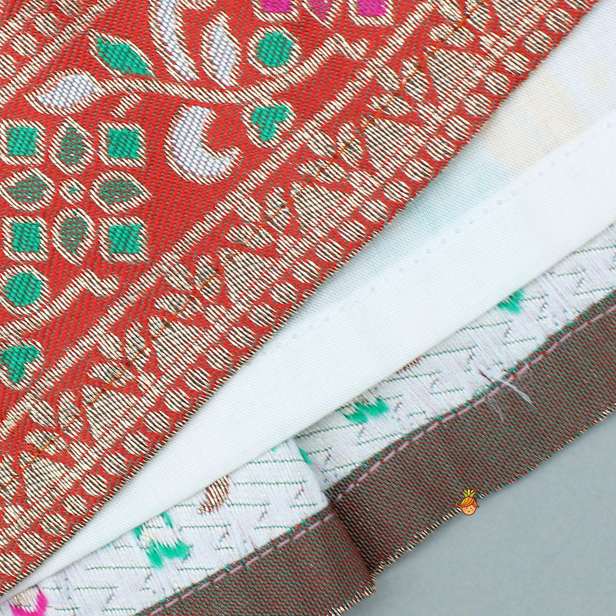 Red Brocade Silk Top With Ethnic Brocade Lehenga And Dupatta