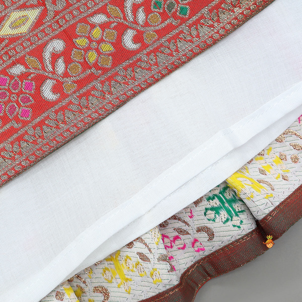 Red Brocade Silk Top With Ethnic Brocade Lehenga And Dupatta