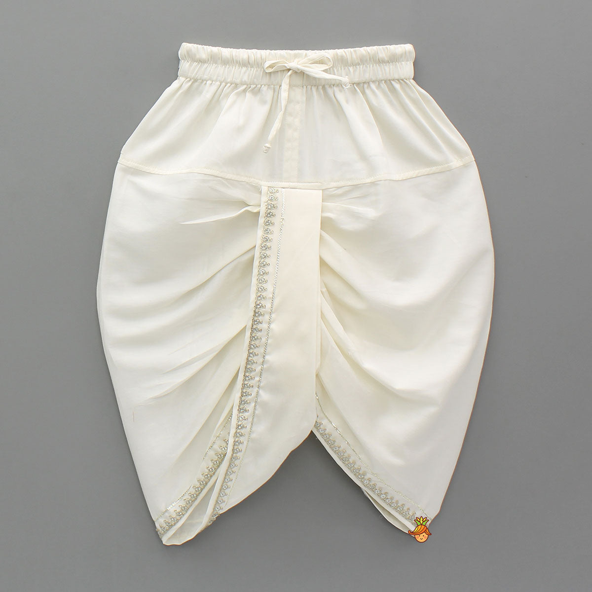 Off White Kurta With Front Open Sequin Laced Jacket And Dhoti