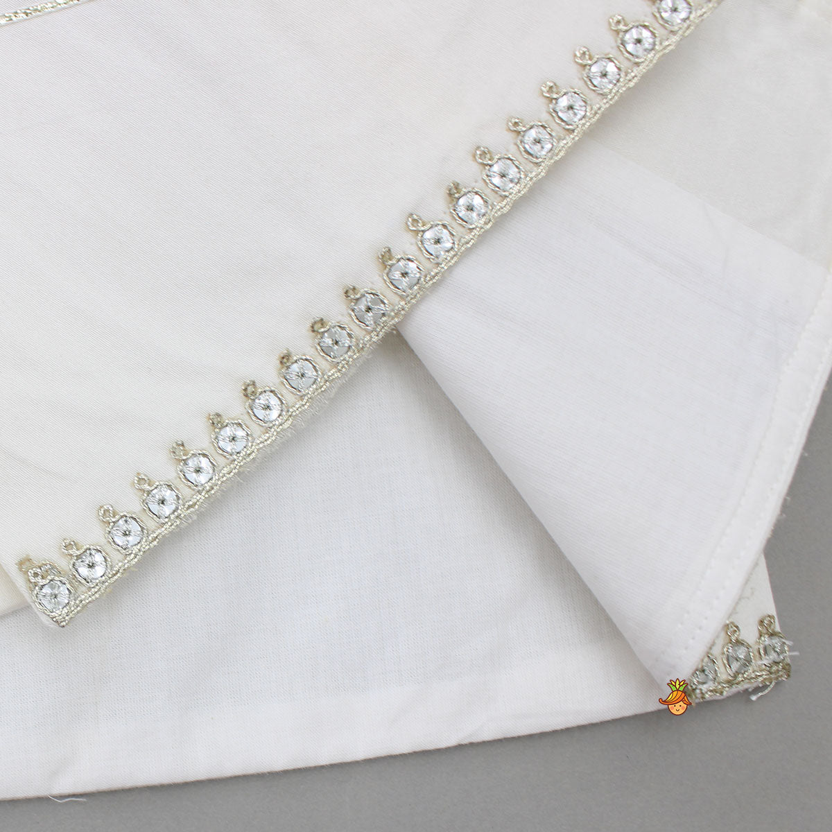 Off White Kurta With Front Open Sequin Laced Jacket And Dhoti