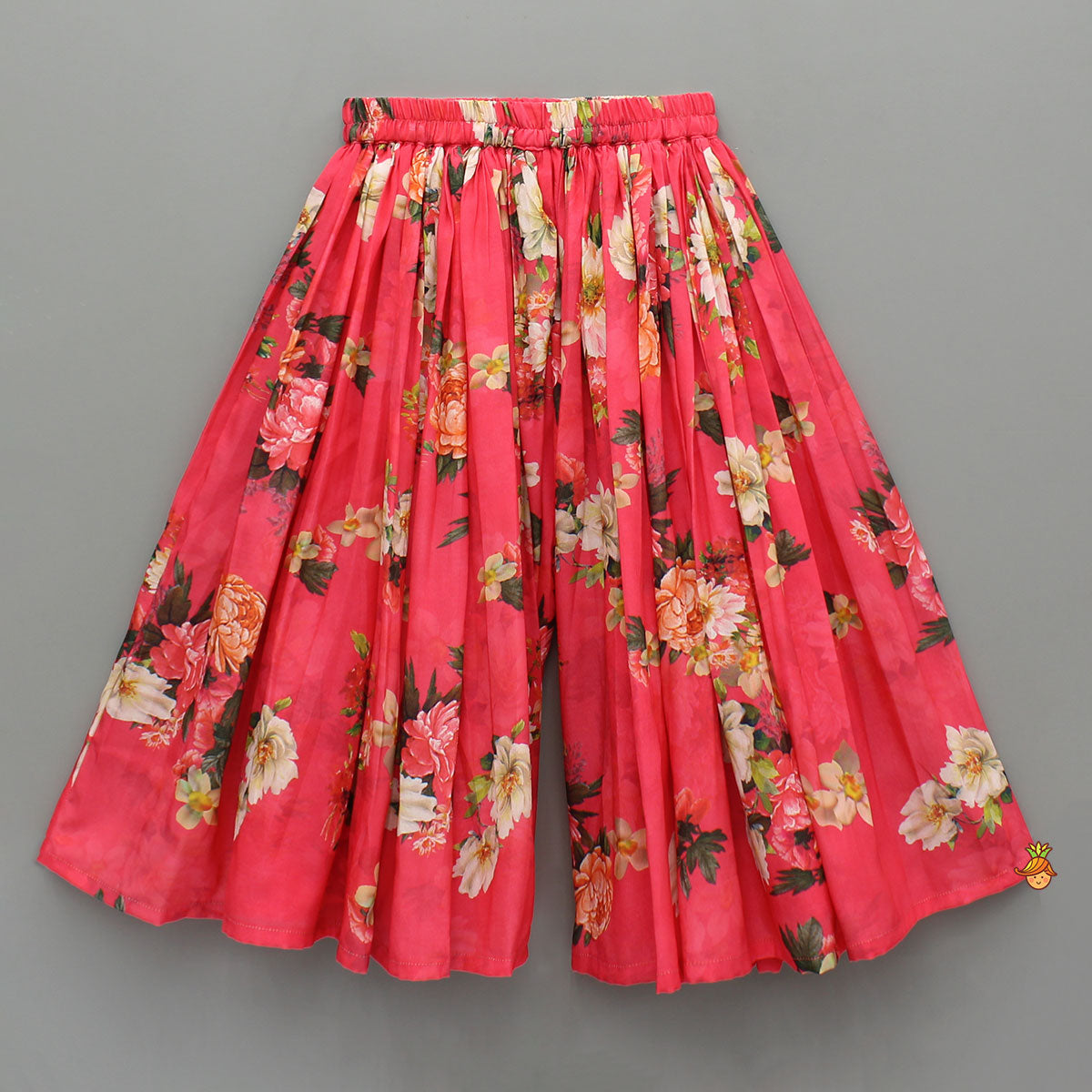 Red Floral Printed Draped Top With Flared Palazzo