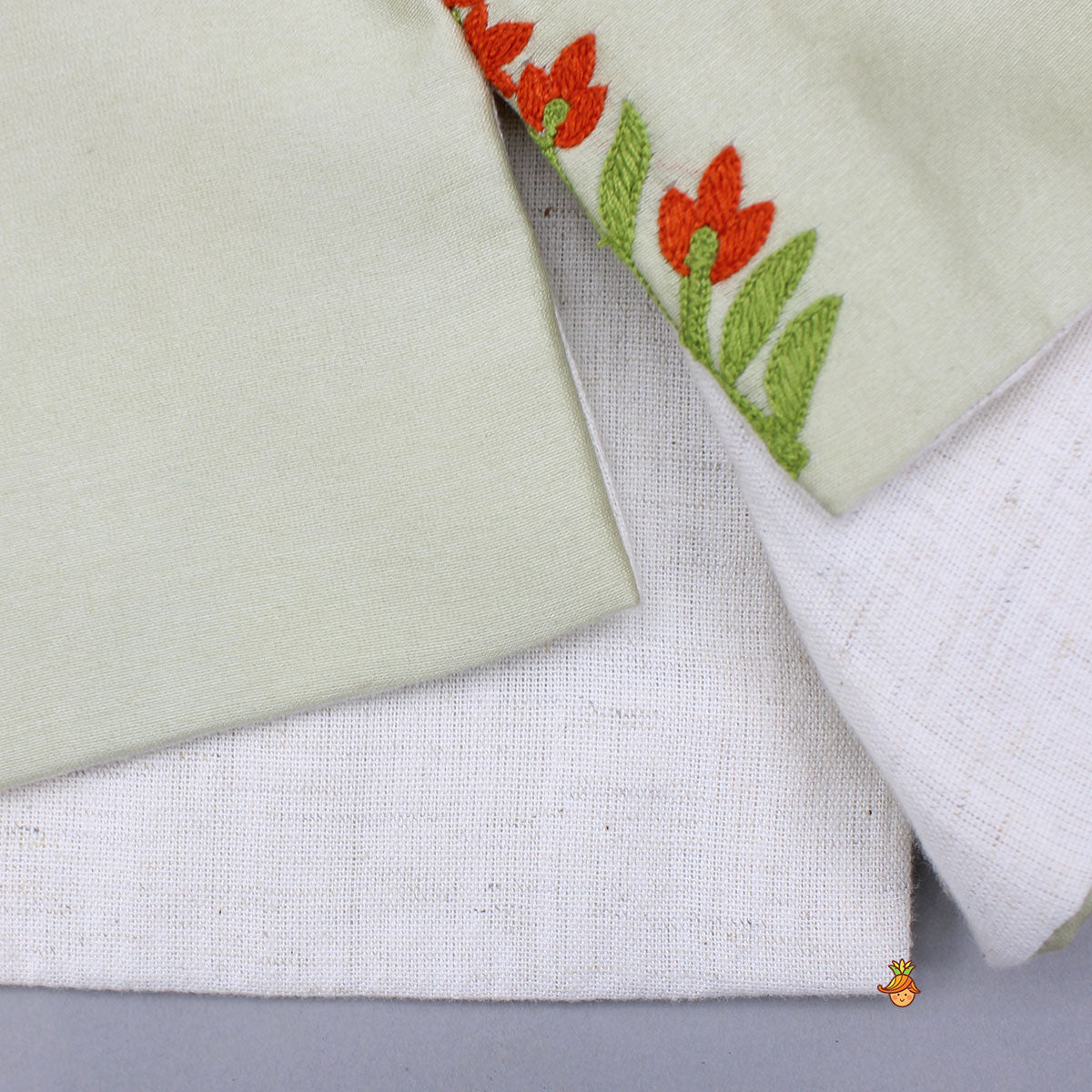 Green Pin Tuck Detailed Kurta With Multicolour Embroidered Front Open Jacket And Pyjama