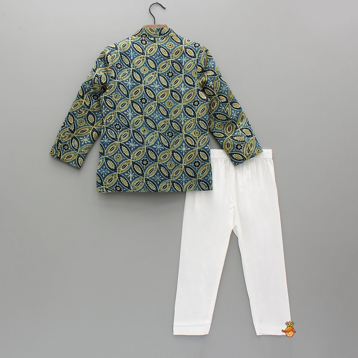 Ajrakh Printed Blue Silk Sherwani With Pyjama