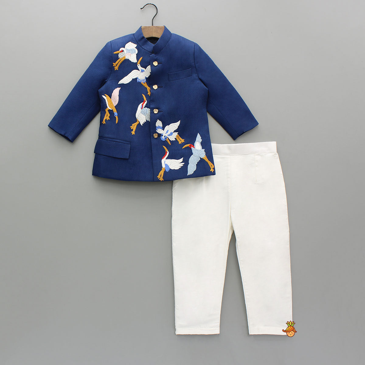 Blue Bird Embroidered Sherwani With Off White Pyjama