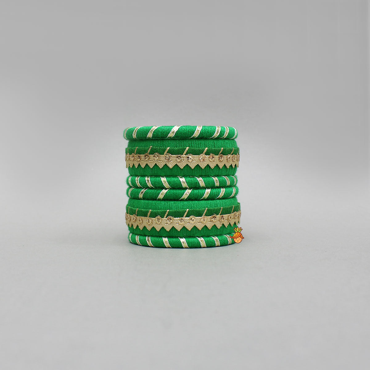 Gota Lace-Embellished Green Thread Bangles