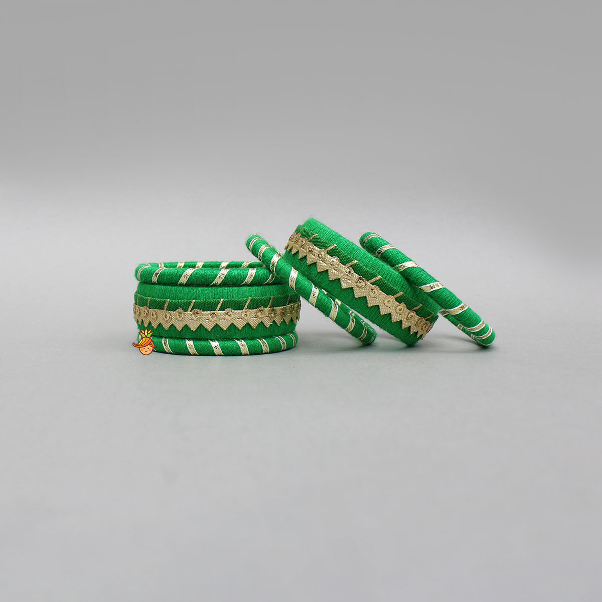 Gota Lace-Embellished Green Thread Bangles