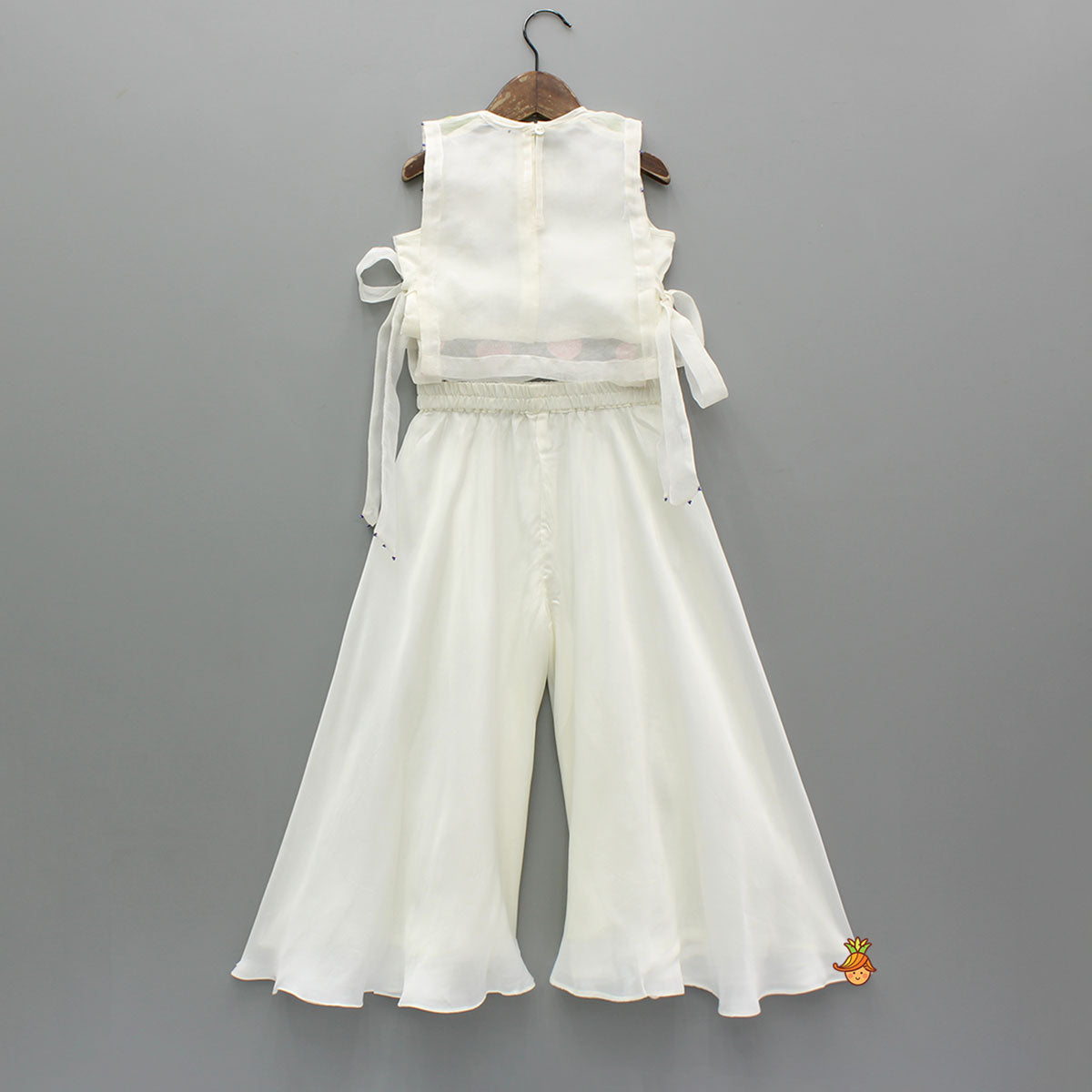 White Organza Vest With Top And Palazzo