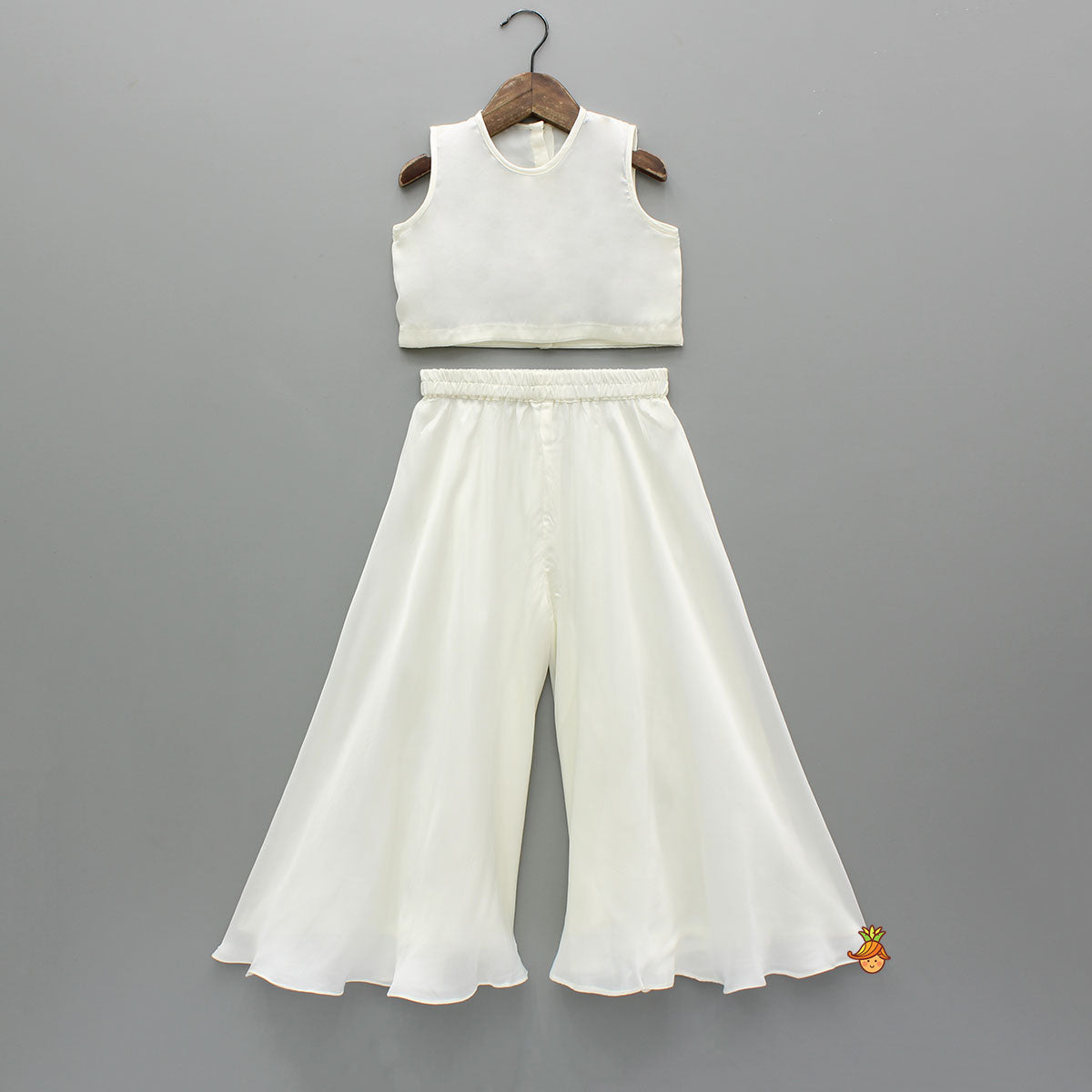 White Organza Vest With Top And Palazzo
