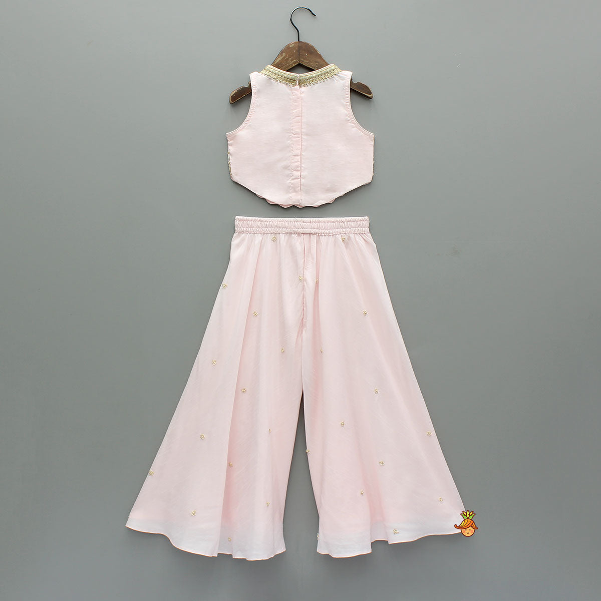 Pink Floral Embroidered Stylish Hem Top With Palazzo And Dupatta