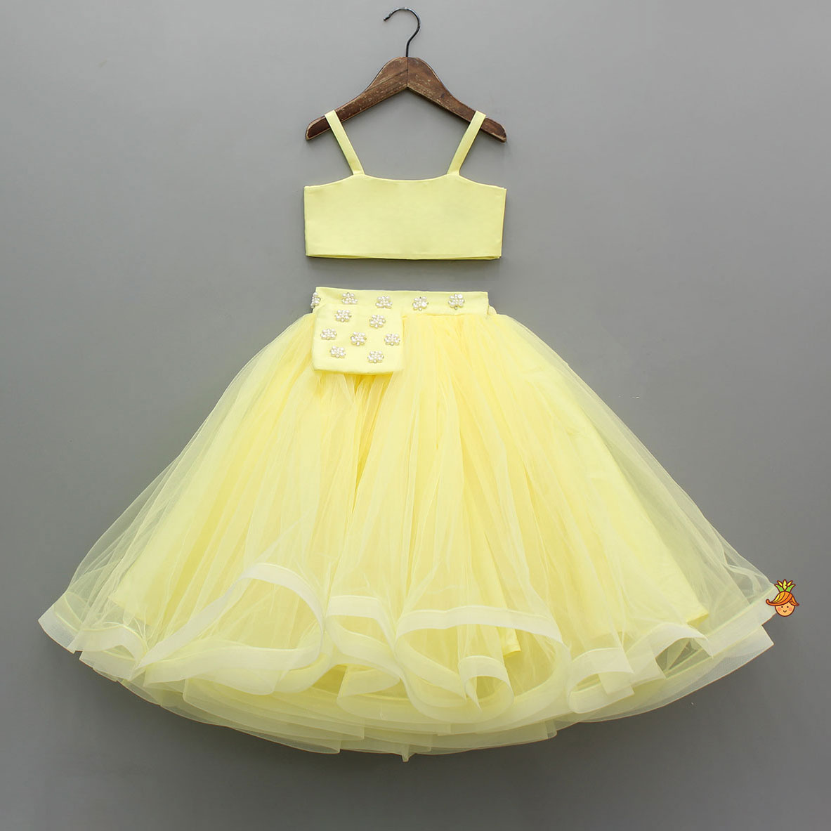 Stylish Yellow Crop Blazer Style Top With Flared Lehenga