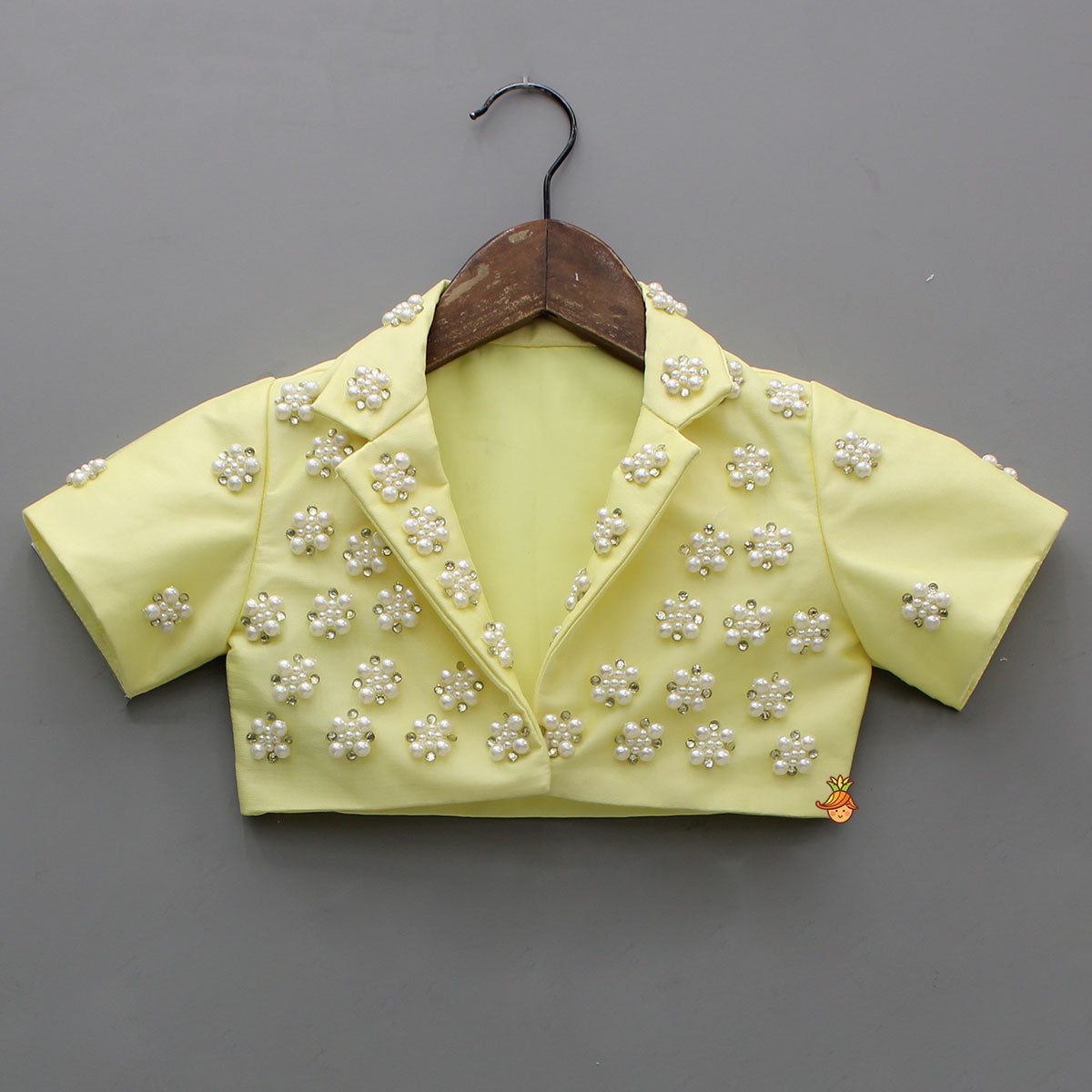 Stylish Yellow Crop Blazer Style Top With Flared Lehenga