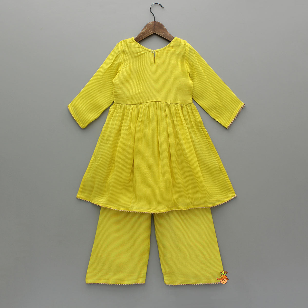 Yellow Gota Work Kurti With Wide-Leg Pant And Dupatta
