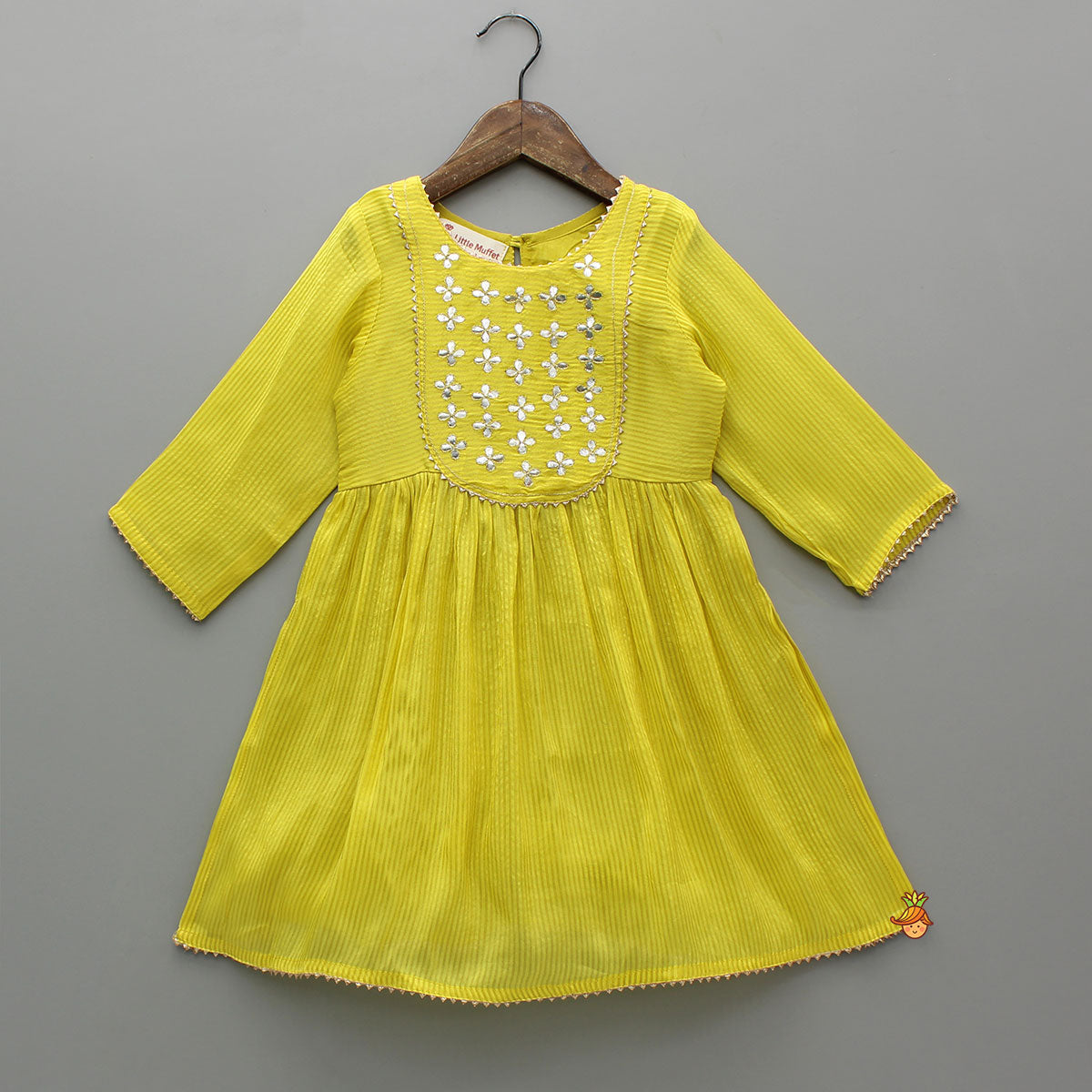 Yellow Gota Work Kurti With Wide-Leg Pant And Dupatta