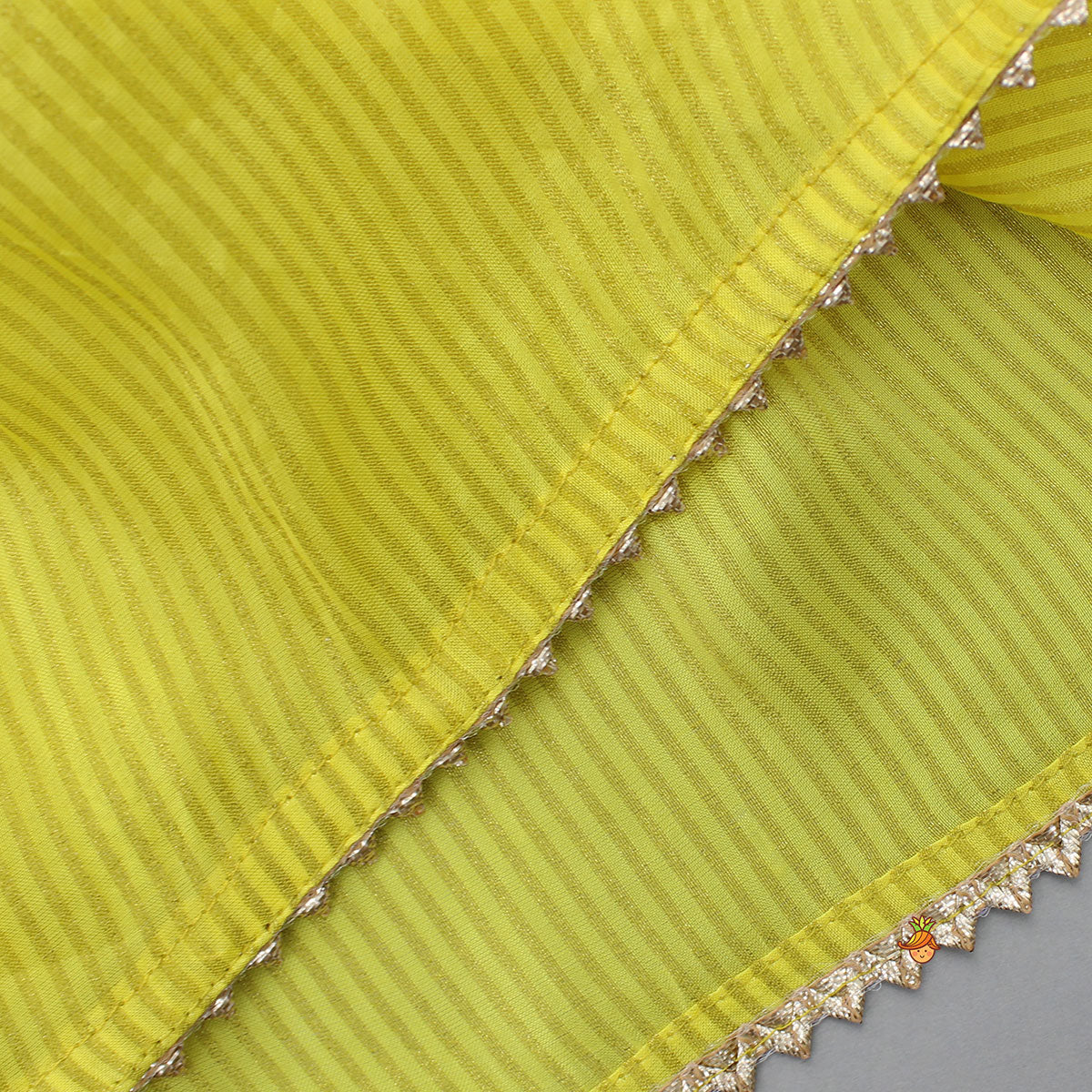 Yellow Gota Work Kurti With Wide-Leg Pant And Dupatta