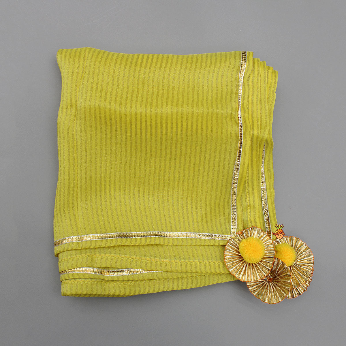 Yellow Gota Work Kurti With Wide-Leg Pant And Dupatta