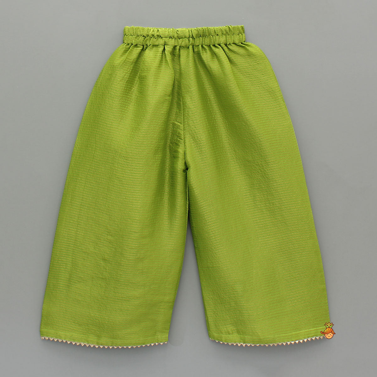 Green Gota Work Top With Wide-Leg Pant And Dupatta