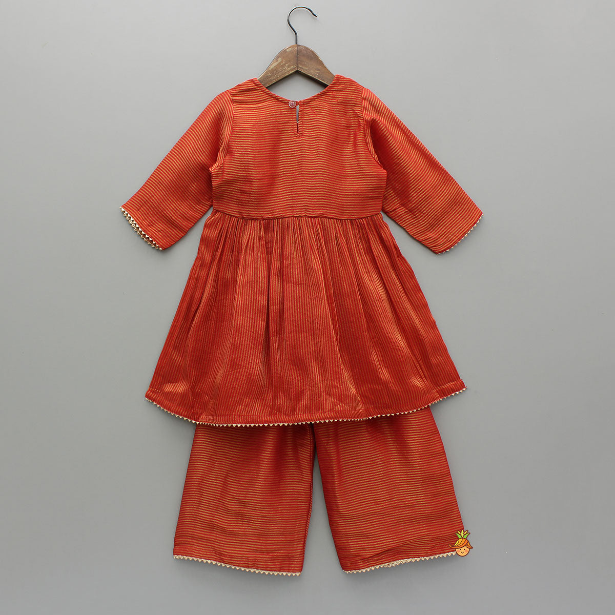 Red Gota Work Top With Wide-Leg Pant And Dupatta