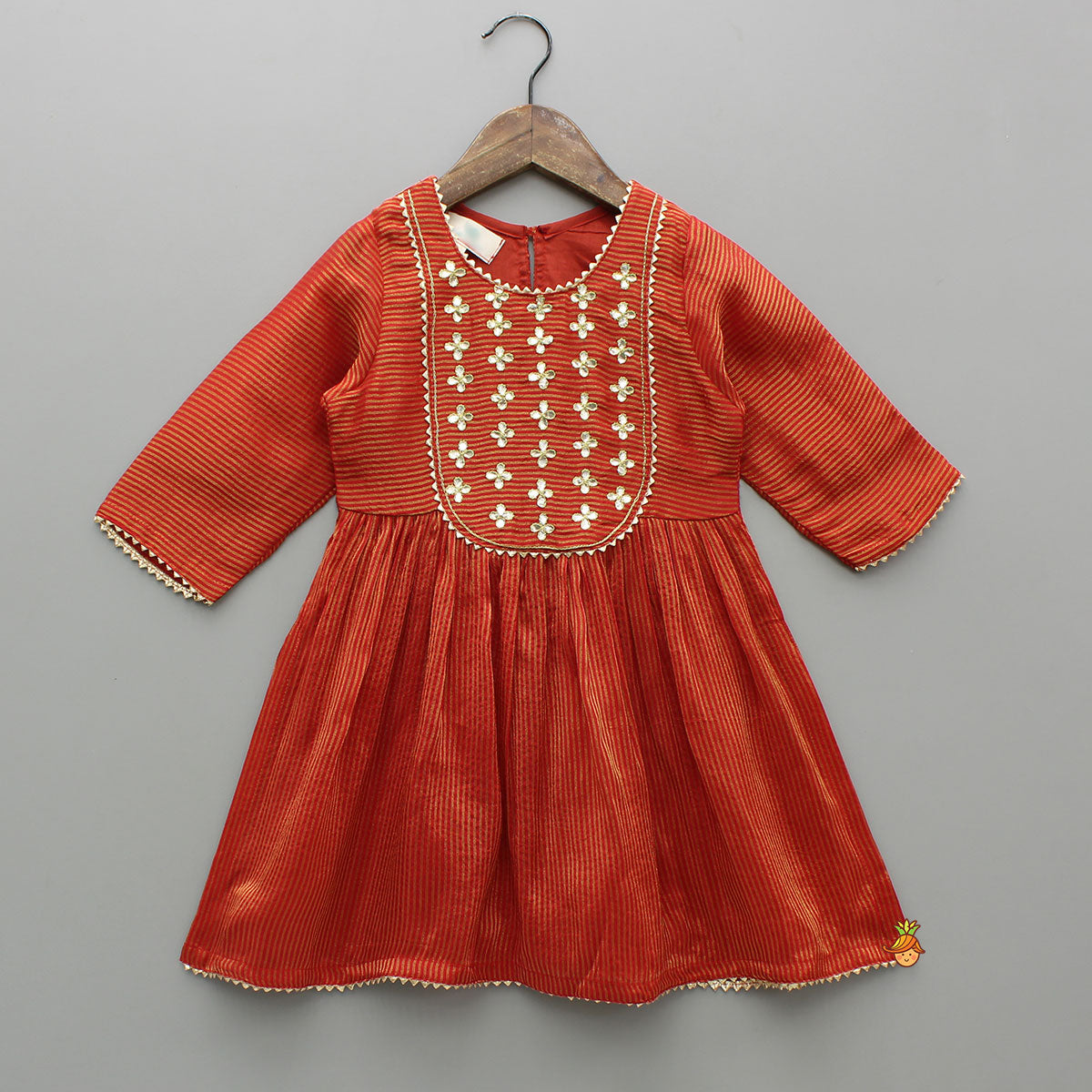 Red Gota Work Top With Wide-Leg Pant And Dupatta