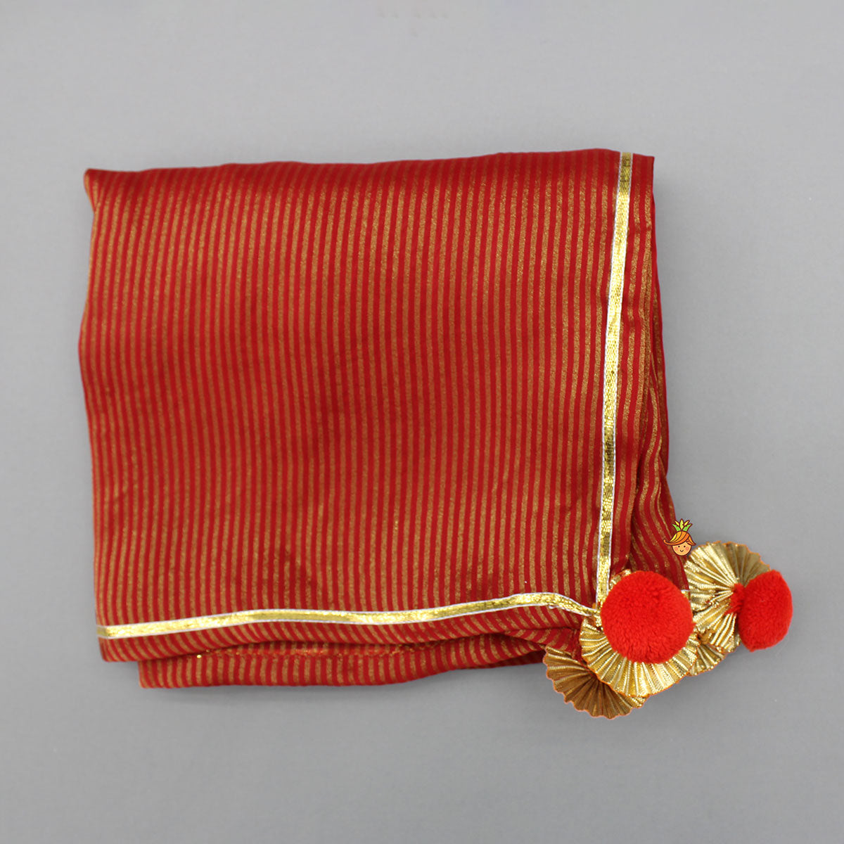 Red Gota Work Top With Wide-Leg Pant And Dupatta