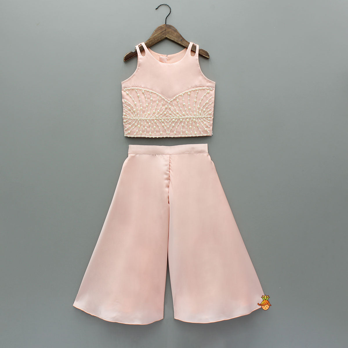Pink Satin Crop Top With Palazzo
