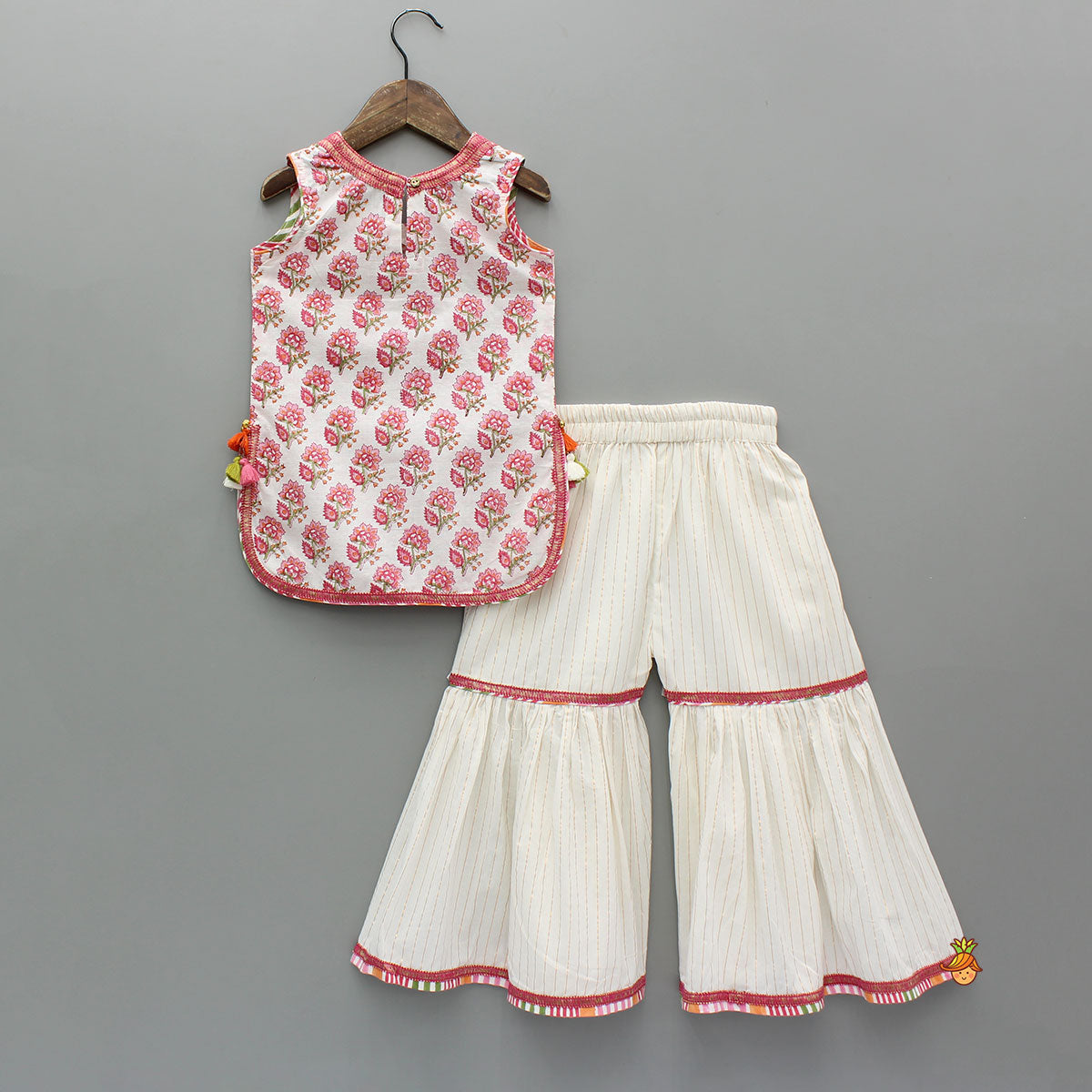 Floral Printed Cotton Kurti With Sharara And Dupatta