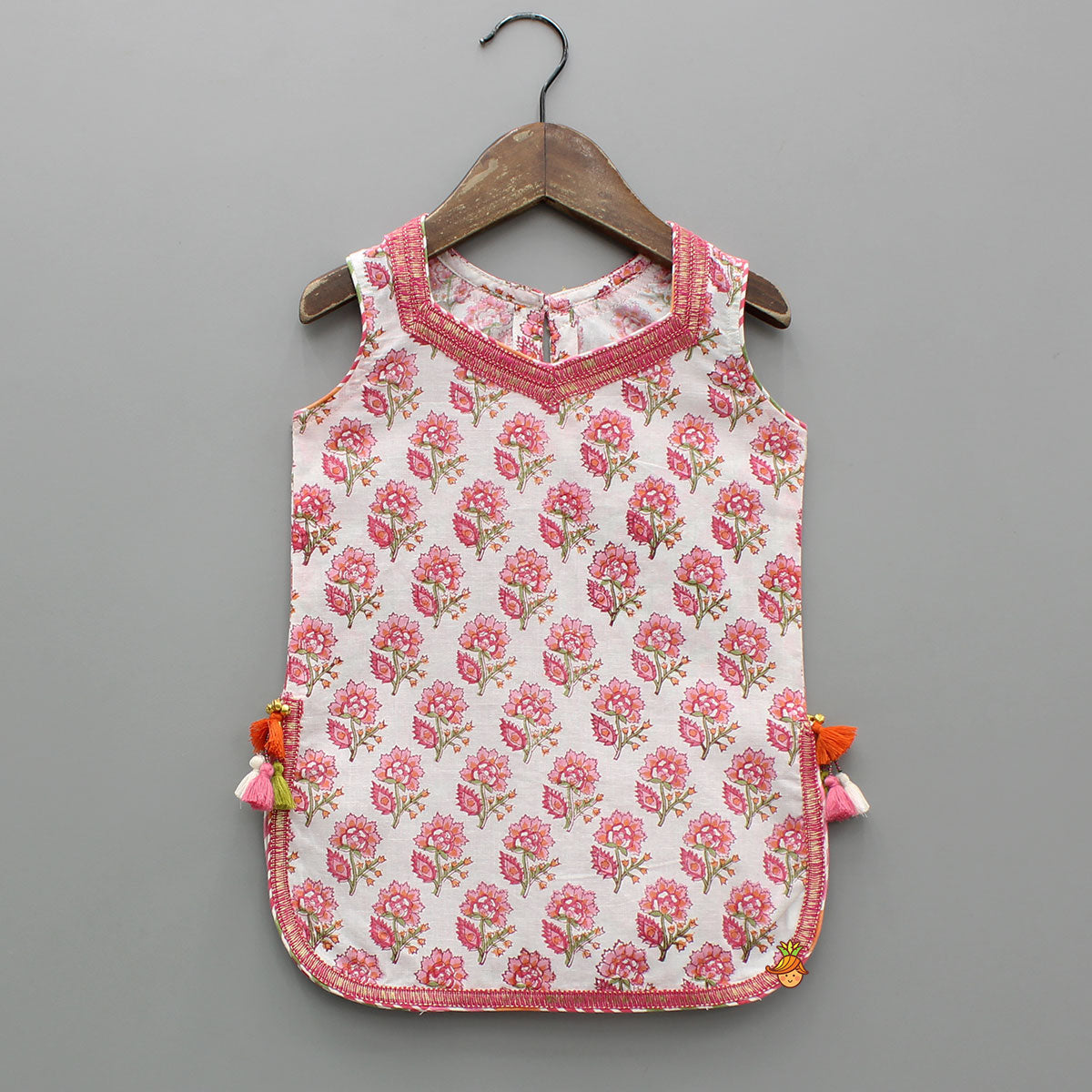 Floral Printed Cotton Kurti With Sharara And Dupatta