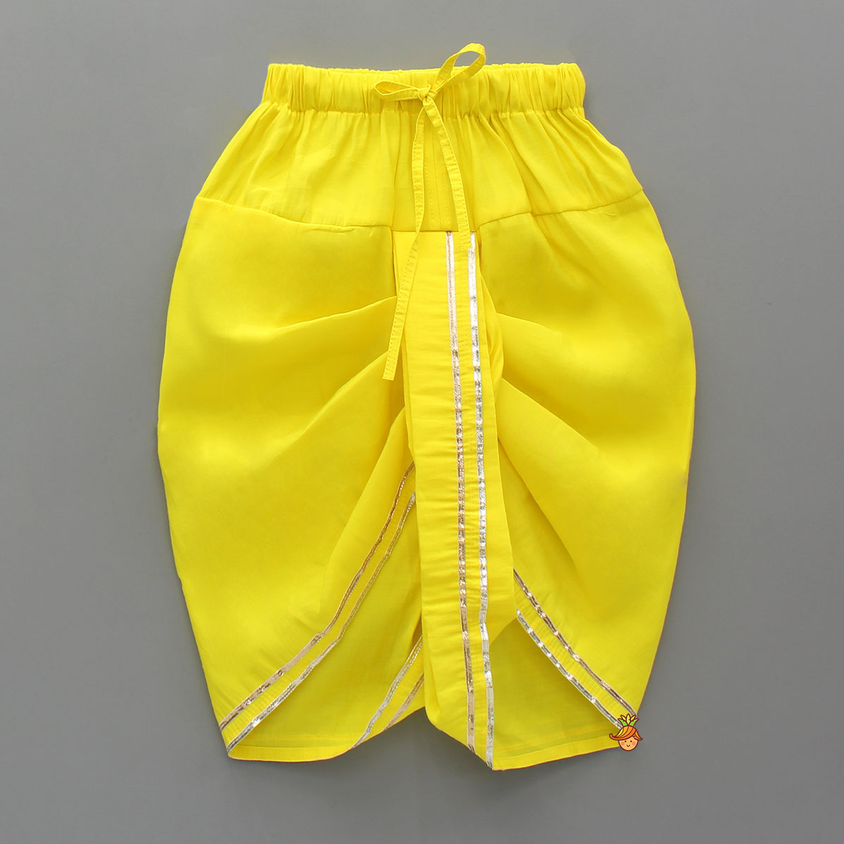 Dual Knot Detail Yellow Kurta And Dhoti With Mor Pankh Mukut