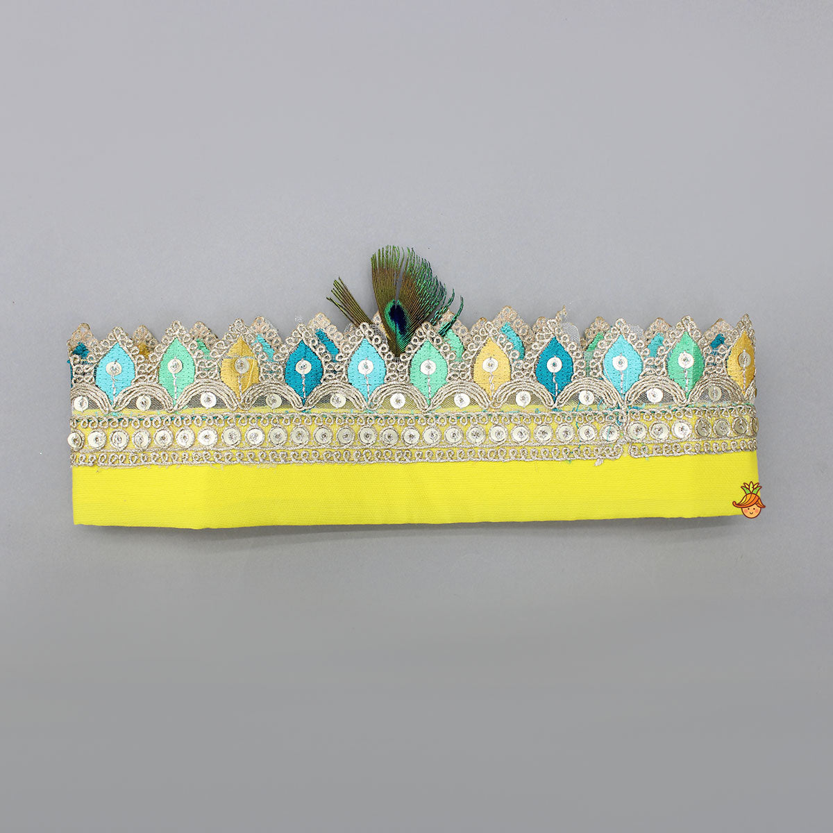 Dual Knot Detail Yellow Kurta And Dhoti With Mor Pankh Mukut