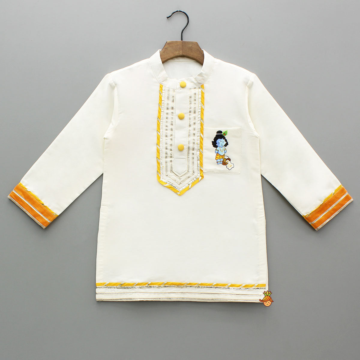 Off White Hand Painted Kurta With Orange Dhoti