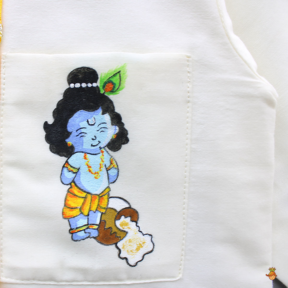 Off White Hand Painted Kurta With Orange Dhoti