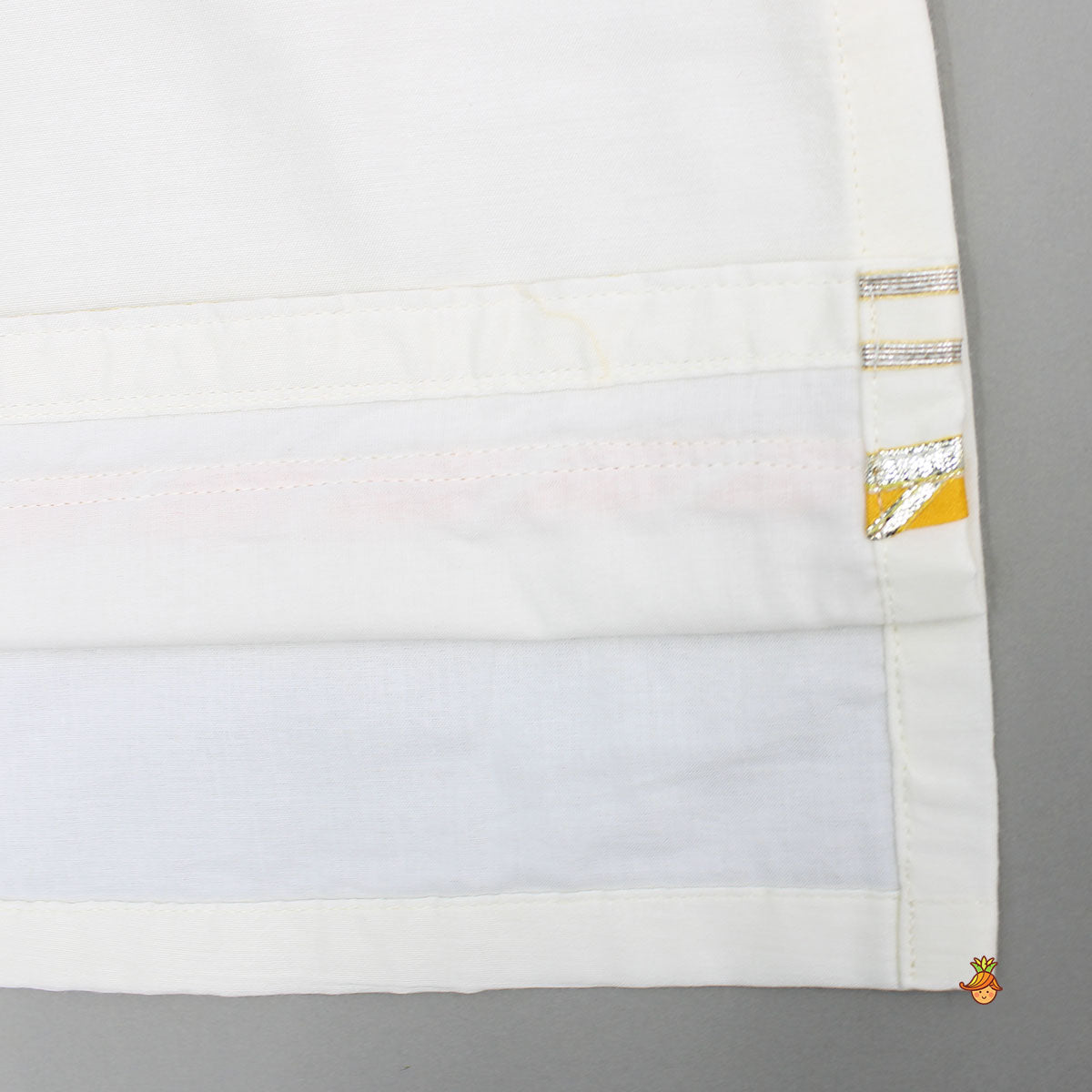 Off White Hand Painted Kurta With Orange Dhoti