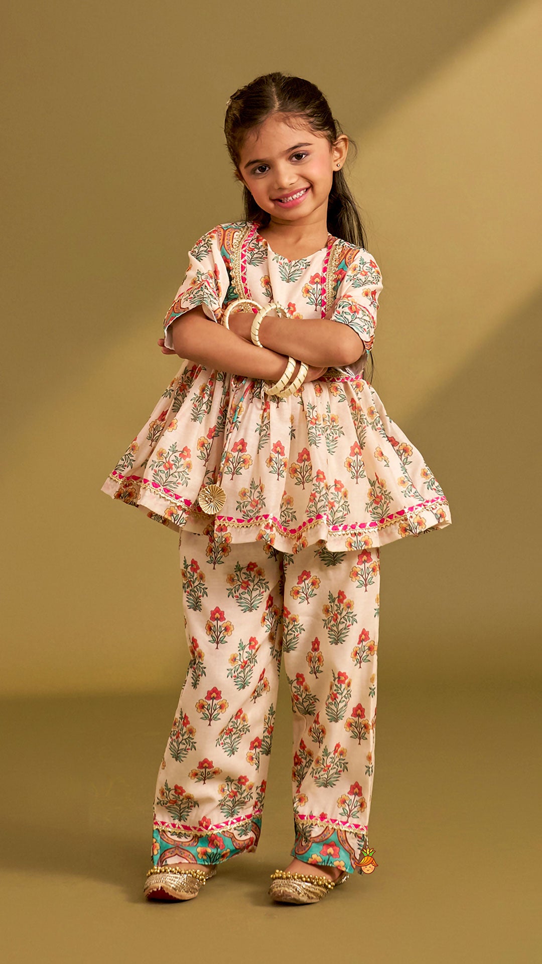 Multicolour Floral Printed Top With Front Knot Detail Jacket And Pant