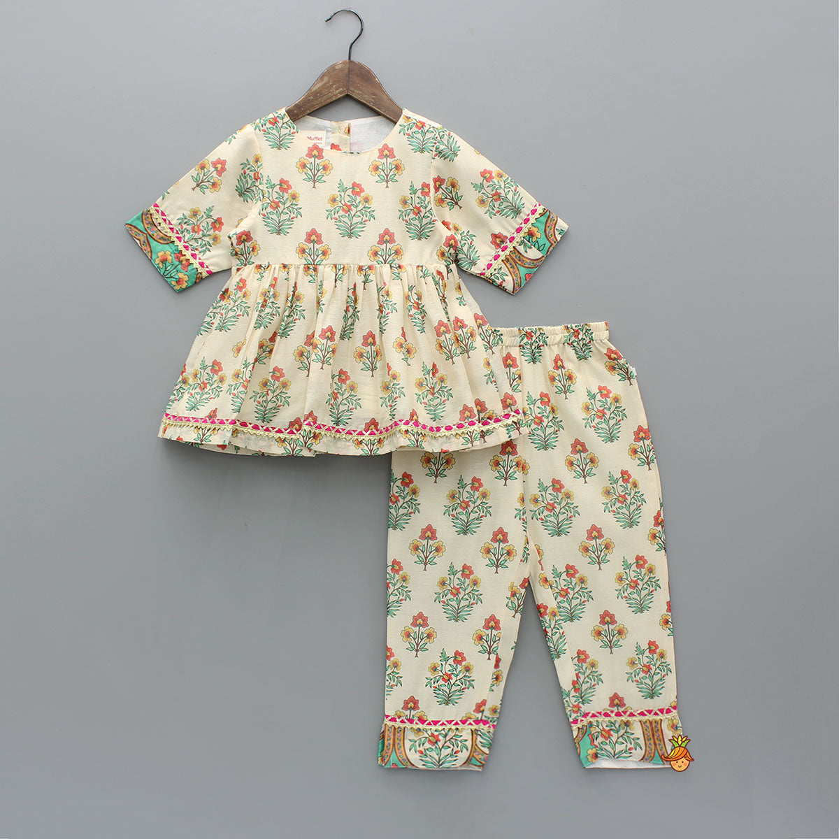 Multicolour Floral Printed Top With Front Knot Detail Jacket And Pant