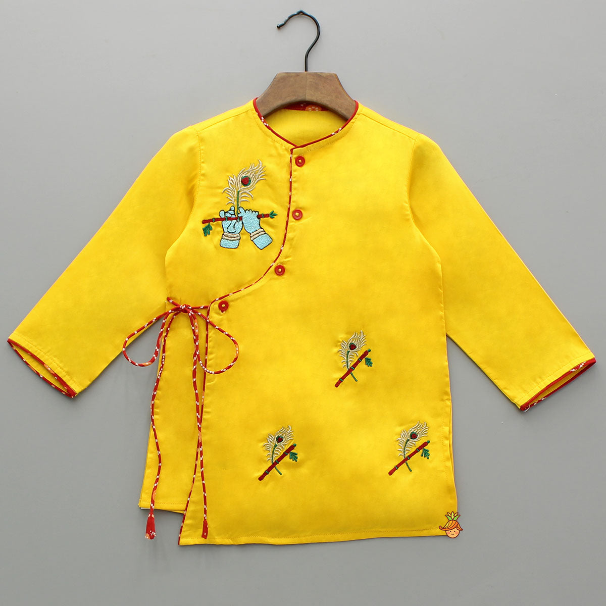 Yellow Thread Embroidered Kurta With Bandhani Print Dhoti