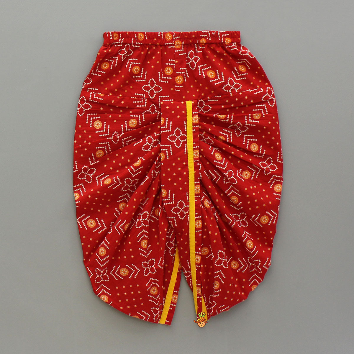 Yellow Thread Embroidered Kurta With Bandhani Print Dhoti