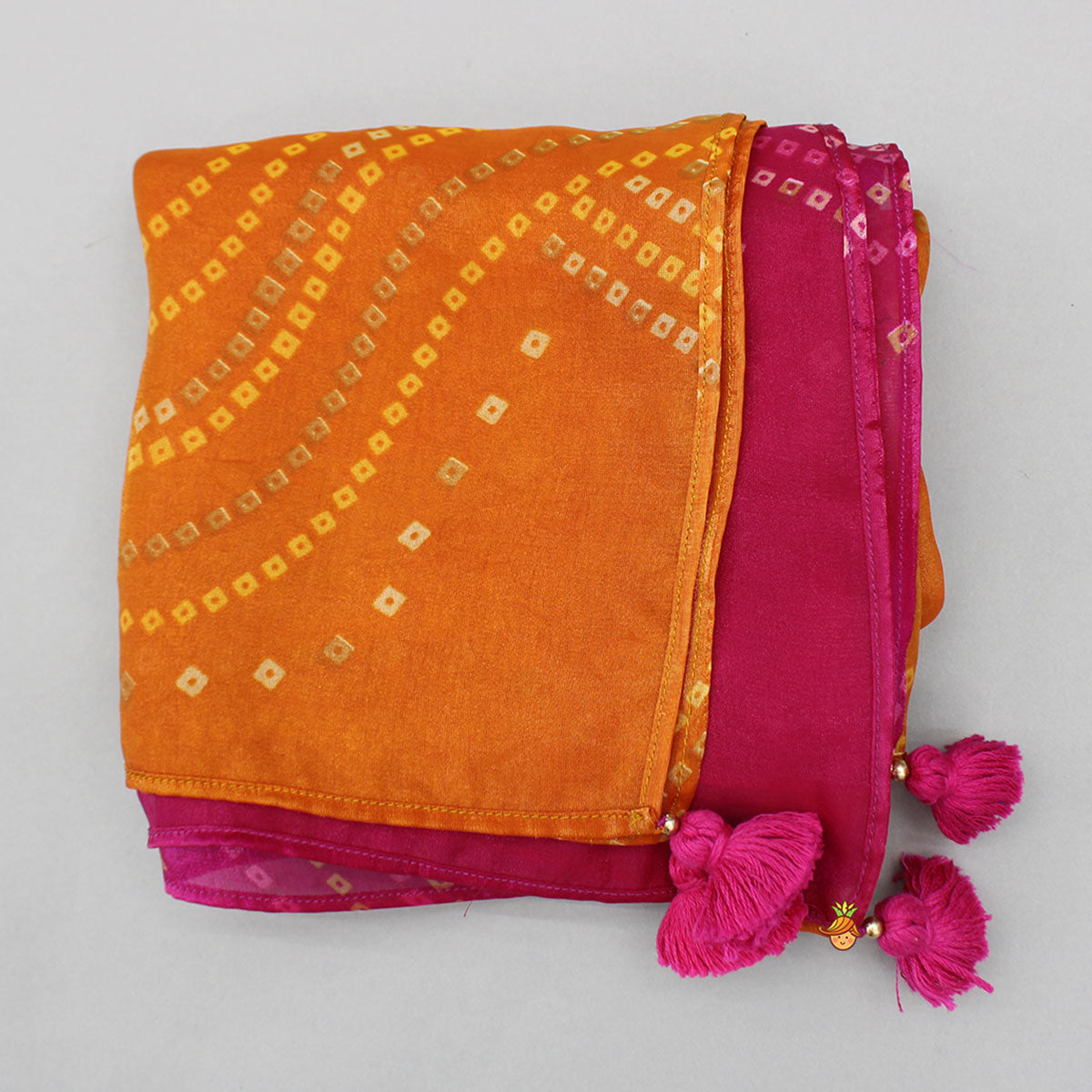 Tissue Flowy Bandhani Top With Lehenga And Dupatta