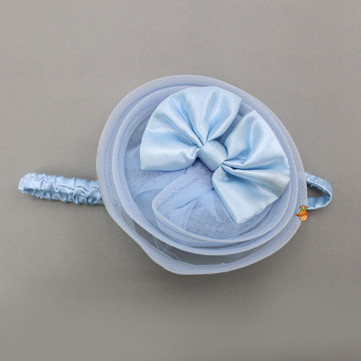 Pretty Blue Sequin Embellished Layered Bow Dress With Bow Head Band And Detachable Bow