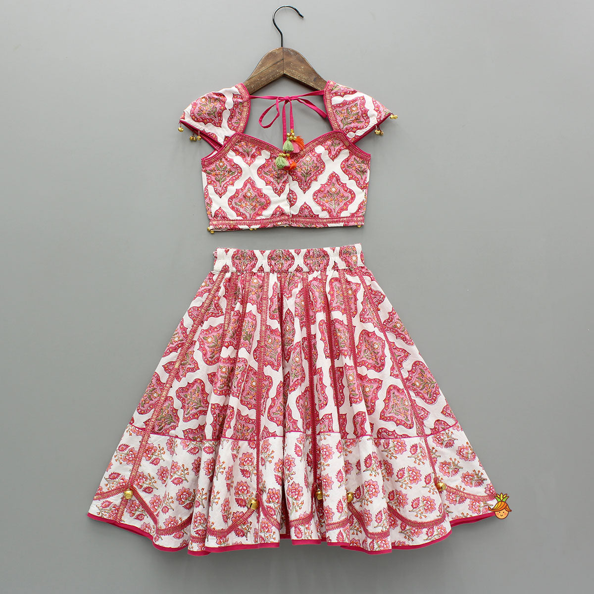 Beautiful Cotton Printed Sweetheart Neck Top With Printed Lehenga And Dupatta