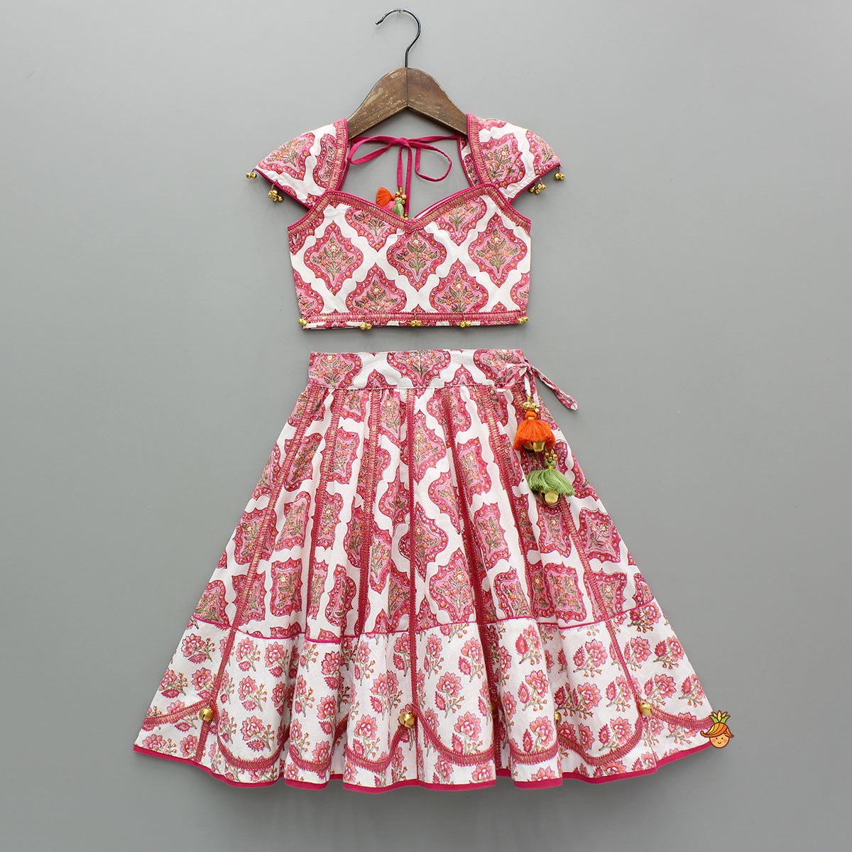Beautiful Cotton Printed Sweetheart Neck Top With Printed Lehenga And Dupatta