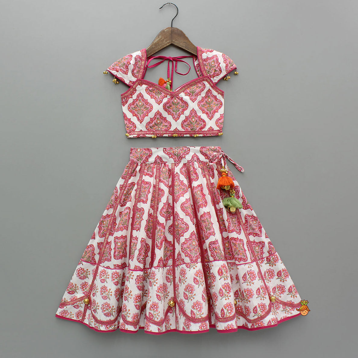 Beautiful Cotton Printed Sweetheart Neck Top With Printed Lehenga And Dupatta