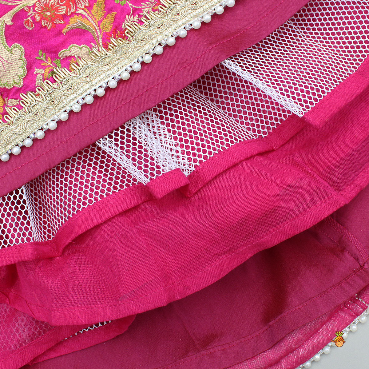 Stylish Brocade Multicolour Top And Lehenga With Net Dupatta