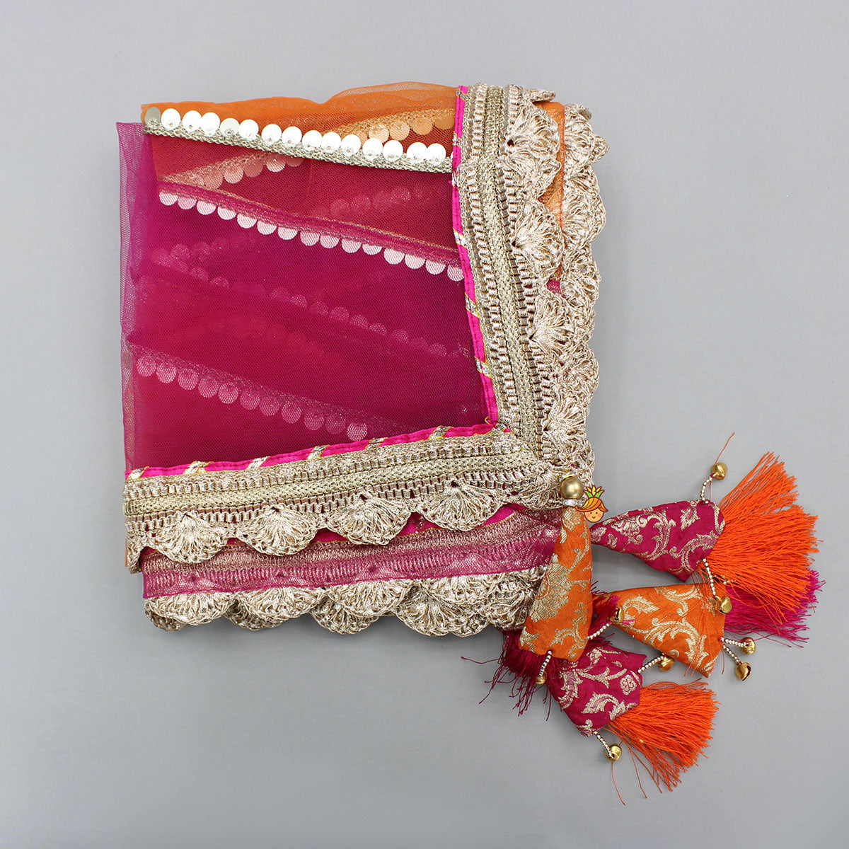 Stylish Brocade Multicolour Top And Lehenga With Net Dupatta