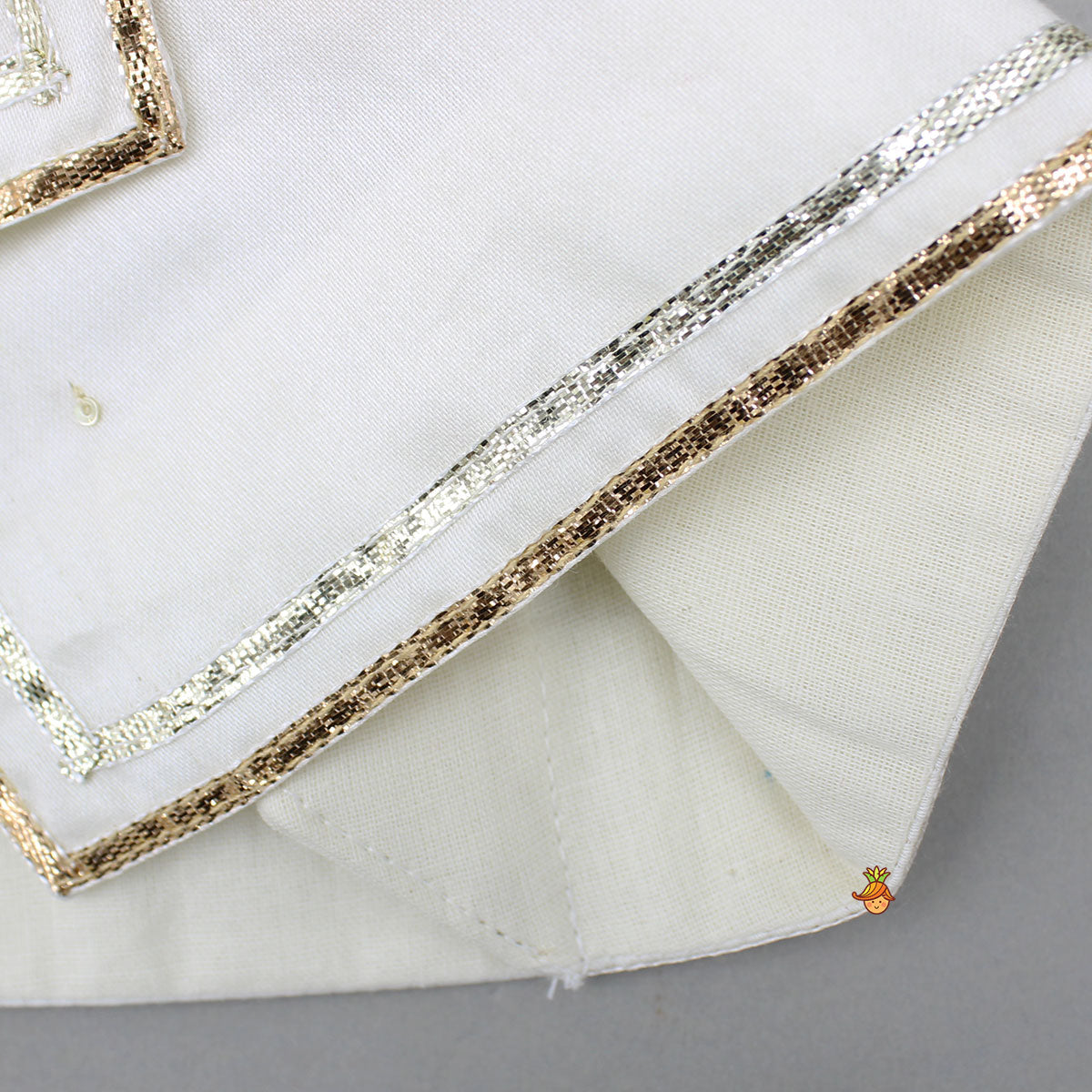 Beautiful Krishna Hand-Painted Off-White Kurta And Lurex Striped Dhoti With Mor Pankh Mukut And Basuri
