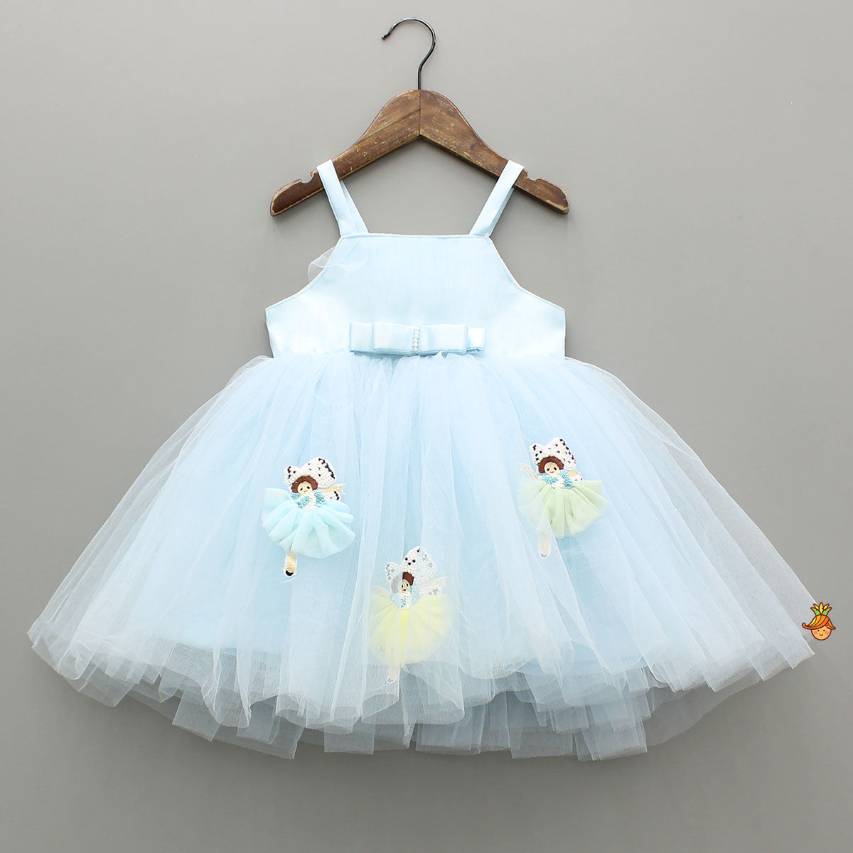 Sky Blue Strappy Dress With Embroidered Cape