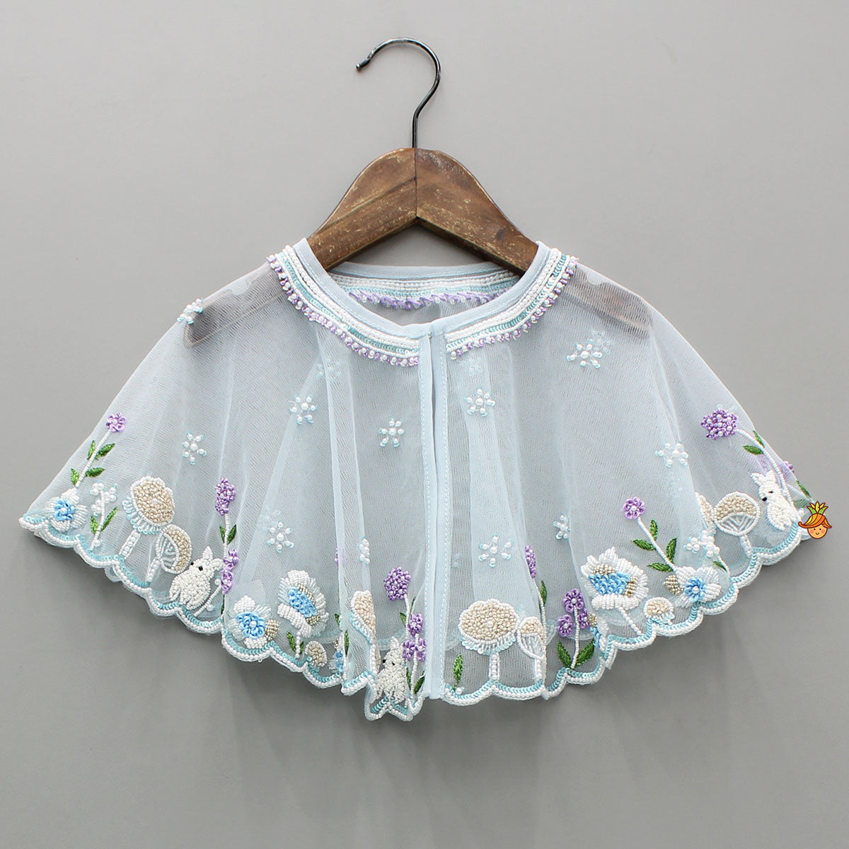 Sky Blue Strappy Dress With Embroidered Cape